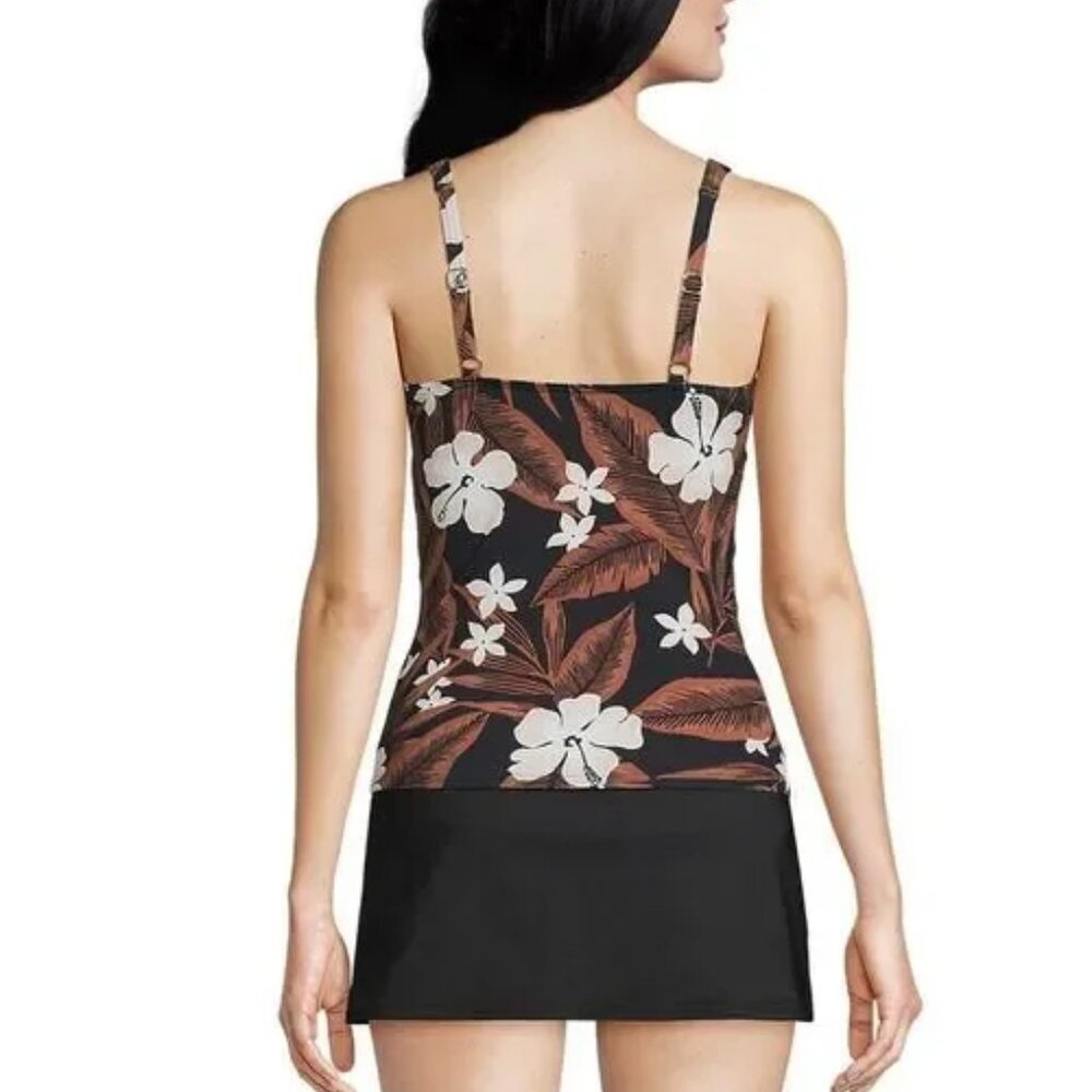 NWT Lands' End Plus Standard Vneck Wrap Underwire Floral Palm Tankini Swim Top - Picture 3 of 13